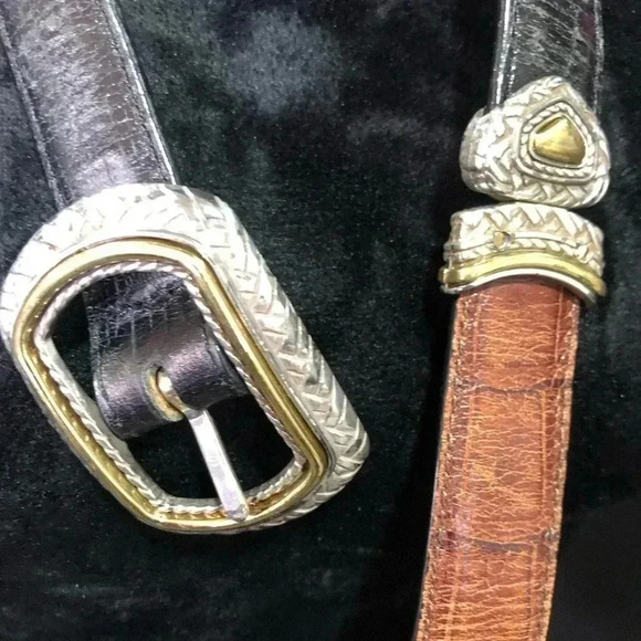Brighton #40210 Marcus Two-Tone Black And Brown Belt Gold/Silver Hardware - 32 - Picture 2 of 6